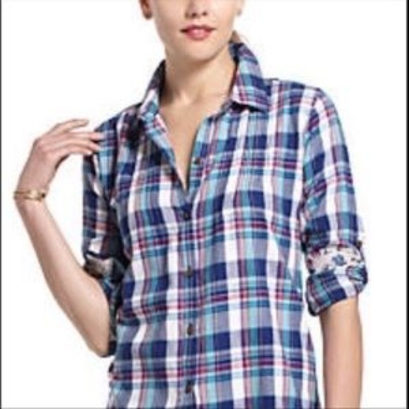 Anthropologie Birds of Paradis by Trovata Multicolor Ladies Plaid Button Down, S - Picture 9 of 9